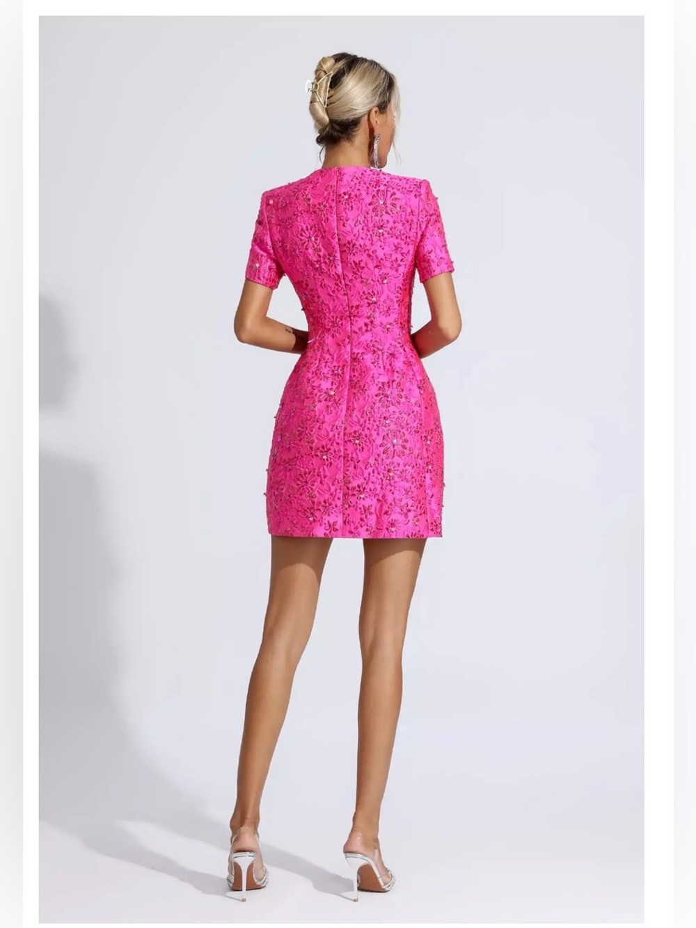 NWT Catchall Astrid Pink Jacquard Floral Mini Dress - Picture 2 of 8